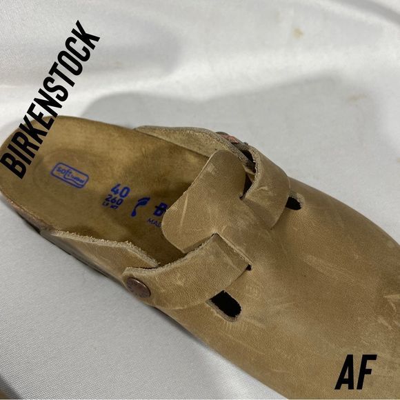 BIRKENSTOCK BOSTON OILED LEATHER IN TOBACCO BROWN MULES NWT - Picture 4 of 12